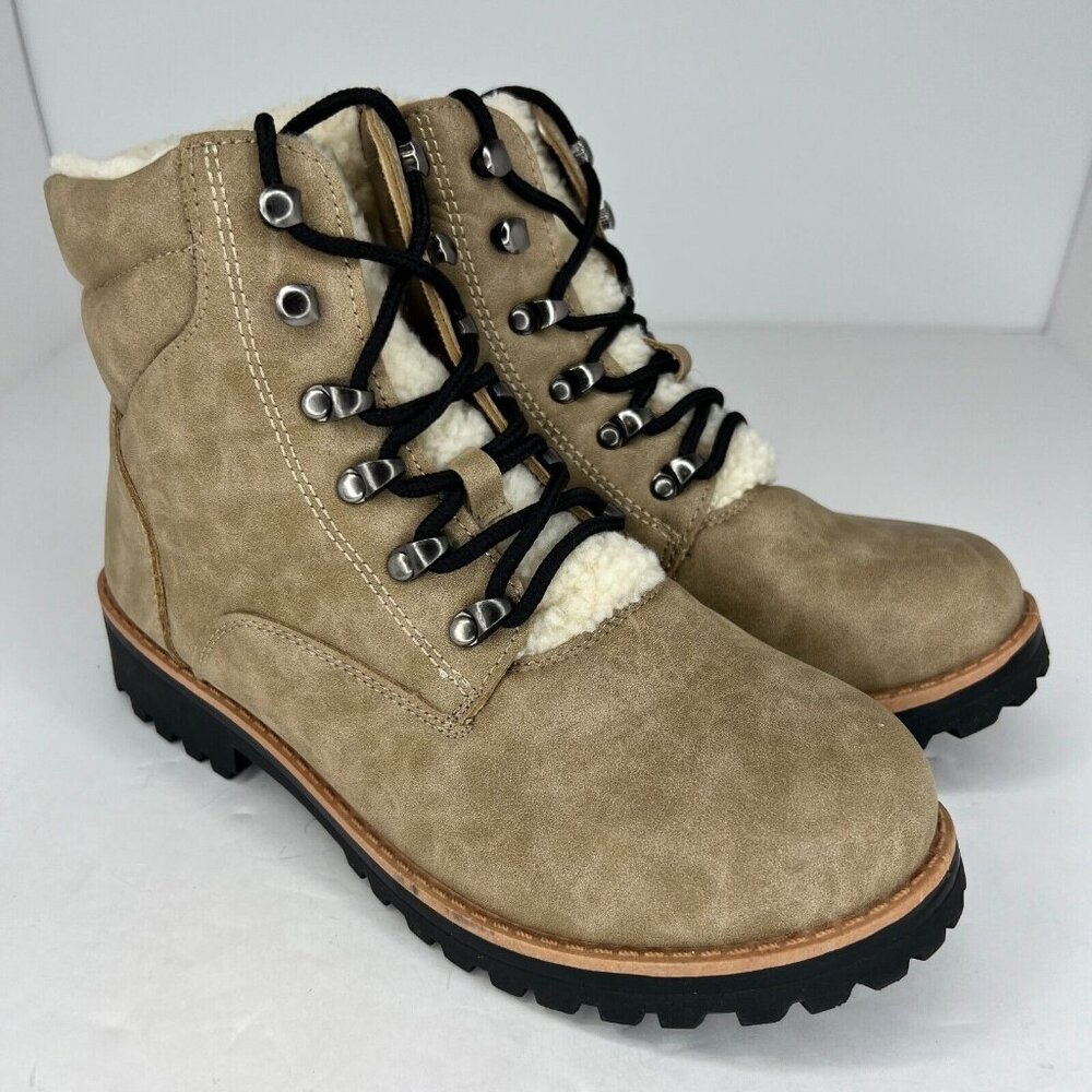 Yoki Womens Tan Sherpa Lined Ankle Lace Up Suede Size 8.5 Shearling Hiking Boots - Picture 2 of 9